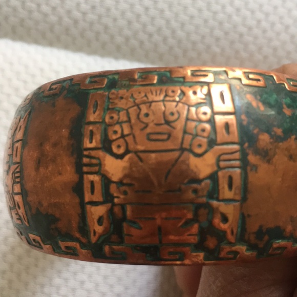 Vintage Solid Copper Inca Cuff Bracelet - Mayan Aztec Inspired - Picture 3 of 10